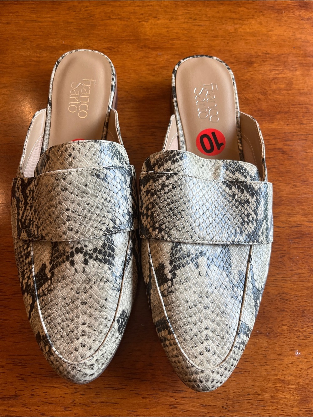 Franco Sarto Mules Snake-Print Slip-On Mules in Beige and Black New!  Sz 10